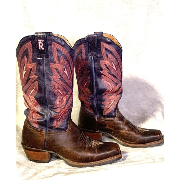 Tony Lama Womens 3R Cowboy Boots 2303 Blue Leather Western Square Toe 9.5 B Pink - Picture 1 of 16